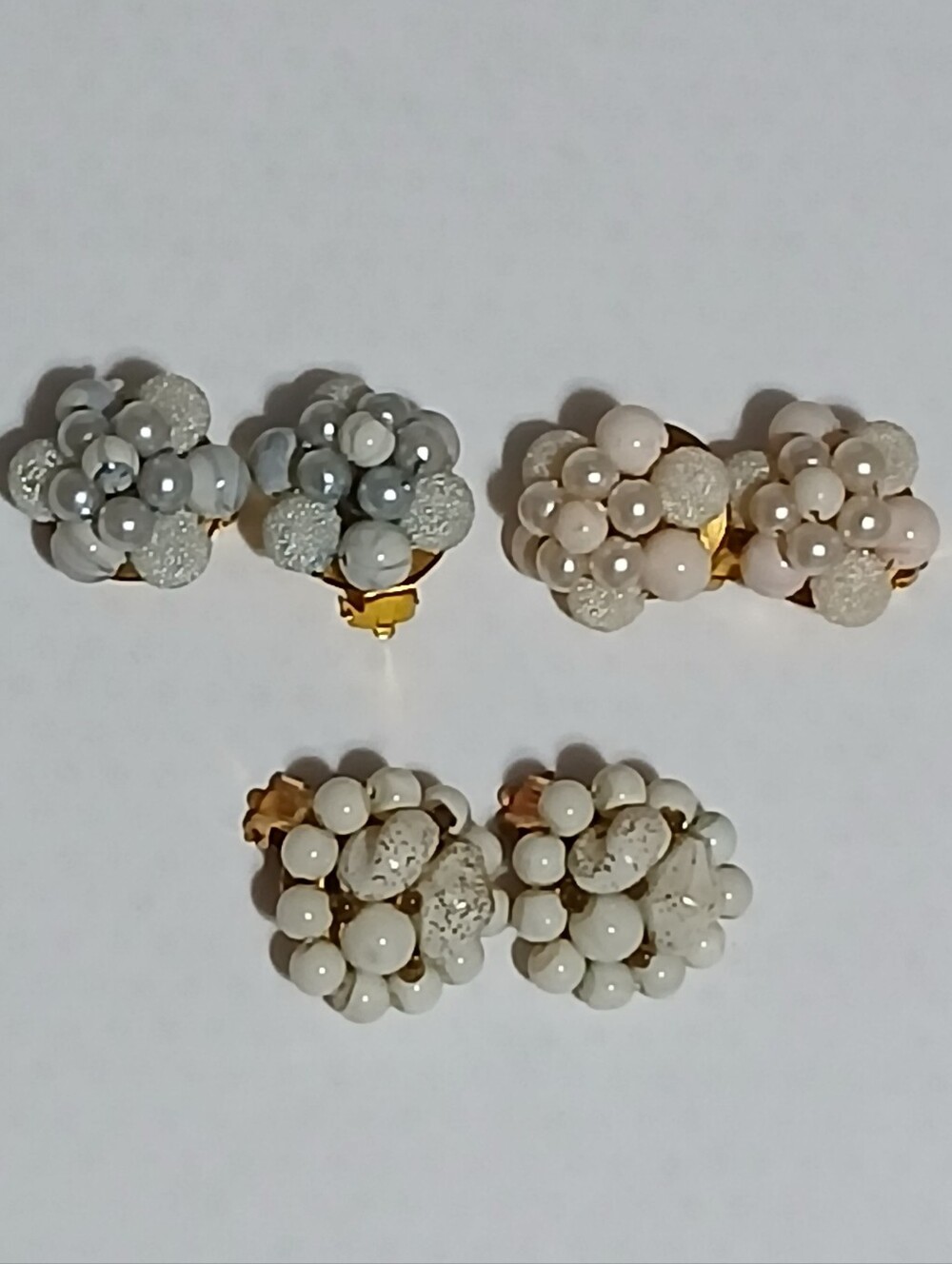 Vintage Cluster Beaded Clip On Earrings Lot Of 3 Hong Kong